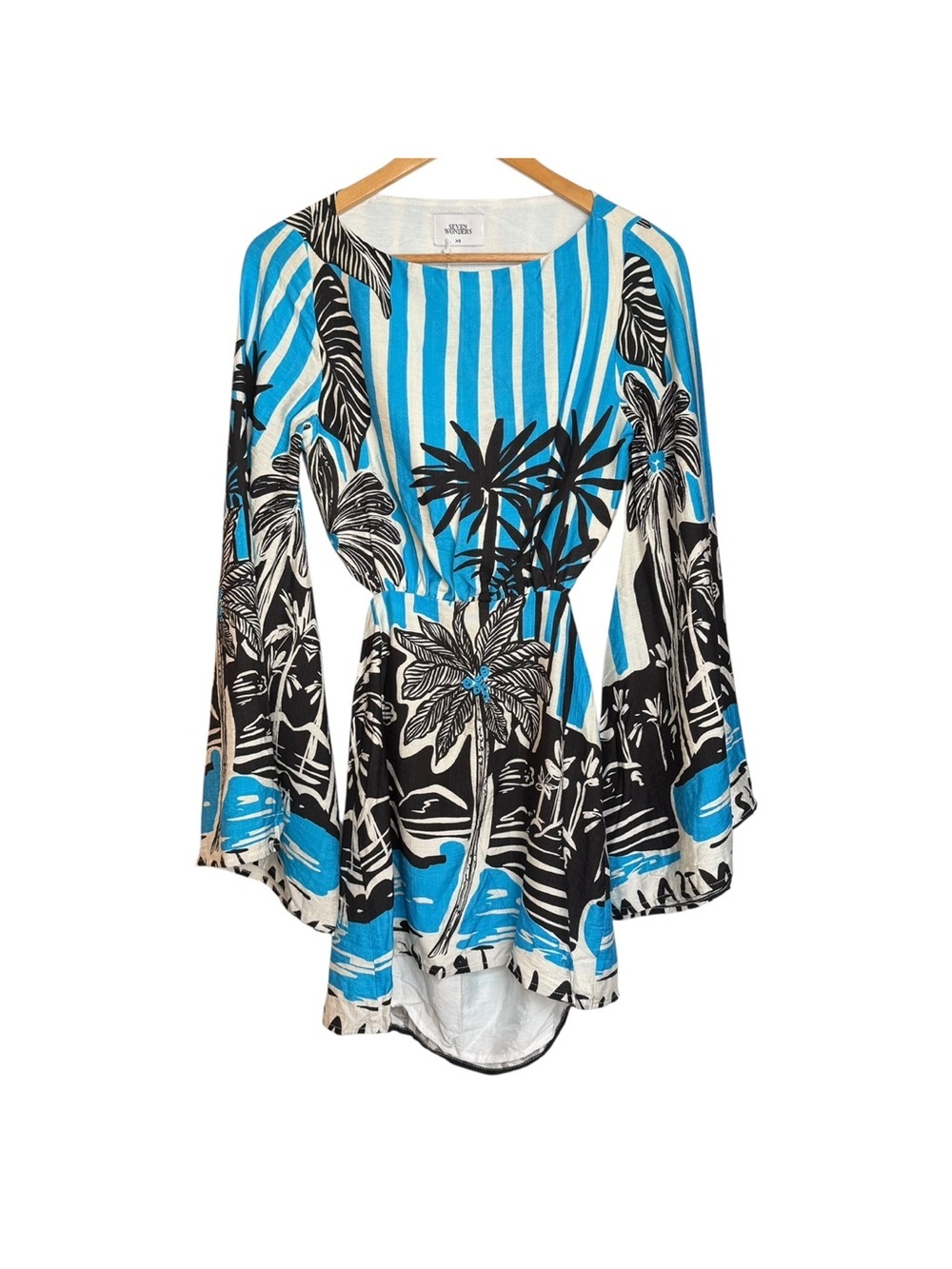 Seven Wonders Isla Mini Dress Tropez Blue Size XS Cutout Back Vacation Resort - Picture 5 of 16